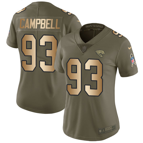 Nike Jacksonville Jaguars #93 Calais Campbell Olive Gold Women Stitched NFL Limited 2017 Salute to Service Jersey->women nfl jersey->Women Jersey